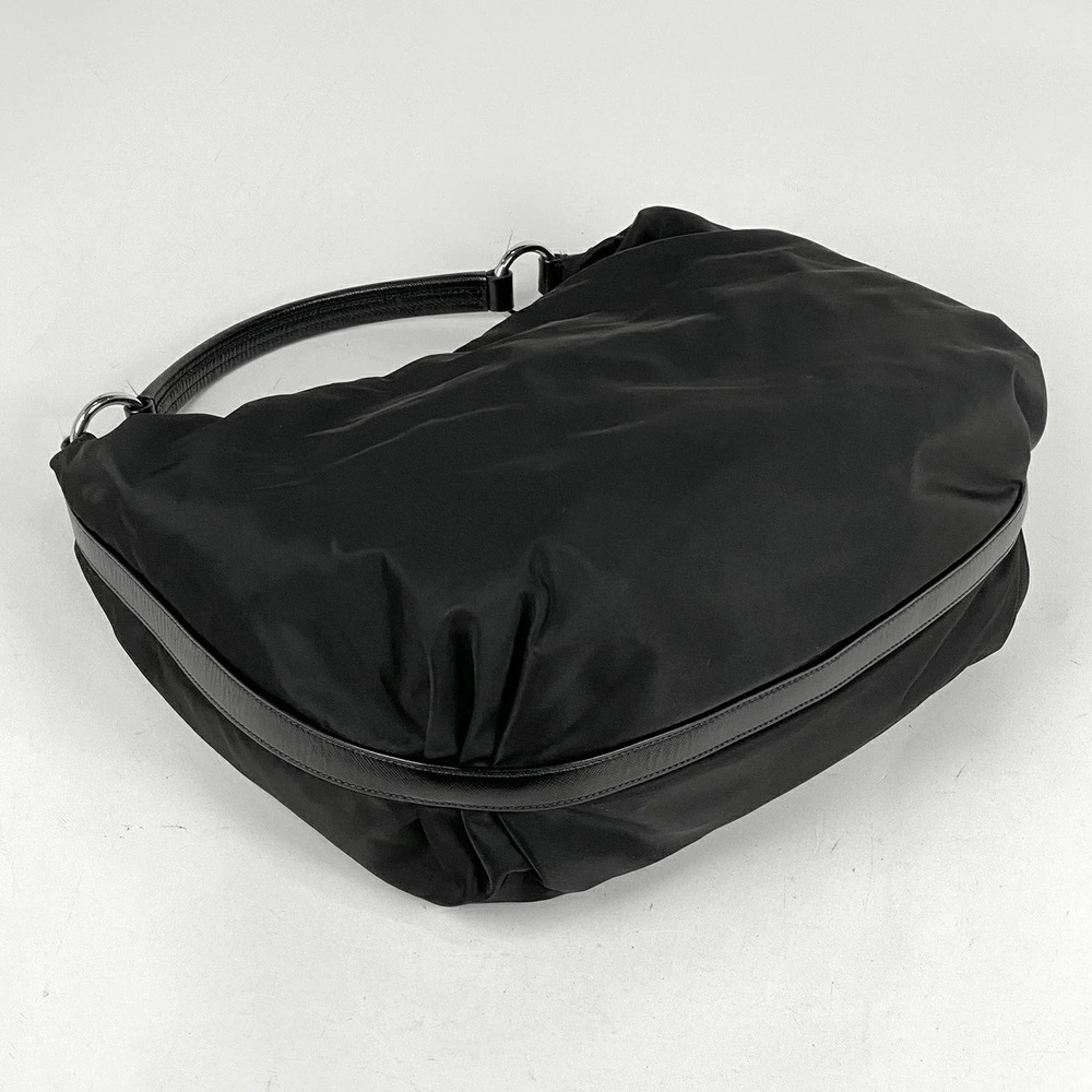Prada Hobo Shoulder Logo Nero Bag Plate Black